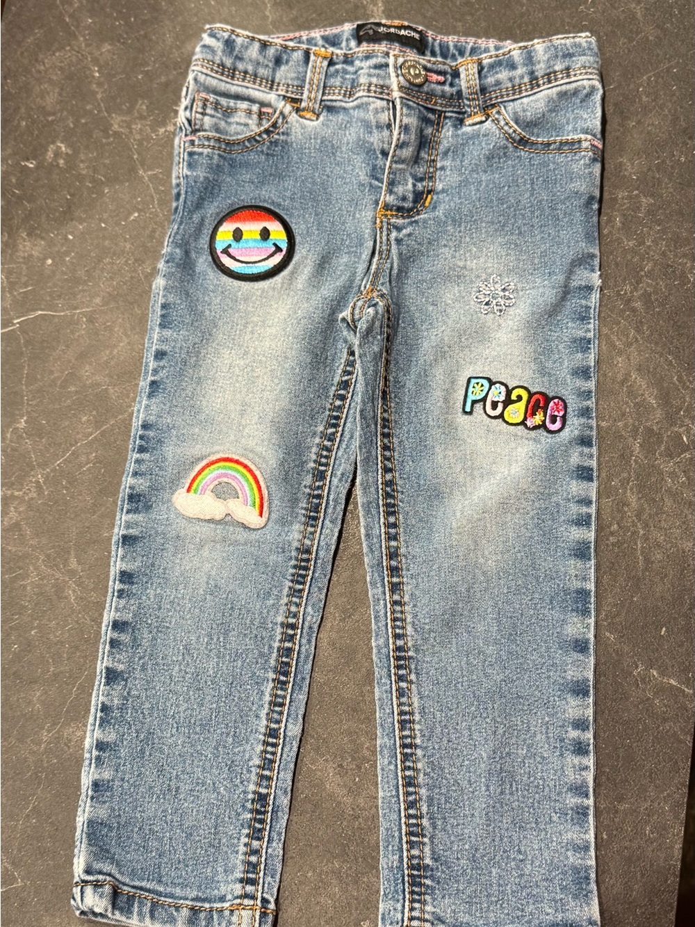Toddler Girls Rainbow Peace Patches Blue Jeans 3T